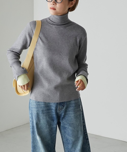 forksy.】【吸湿発熱】配色レイヤードニットタートルネックプル