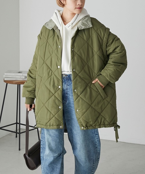 forksy.（フォルクシー）の「【forksy.】マルチウェイ中綿リバーシブルダイヤキルティングミドルコート（ブルゾン・レディース・カーキ/アイボリー/ブラック・FREE）」の6枚目の写真