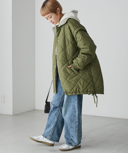 forksy.（フォルクシー）の「【forksy.】マルチウェイ中綿リバーシブルダイヤキルティングミドルコート（ブルゾン・レディース・カーキ/アイボリー/ブラック・FREE）」の8枚目の写真