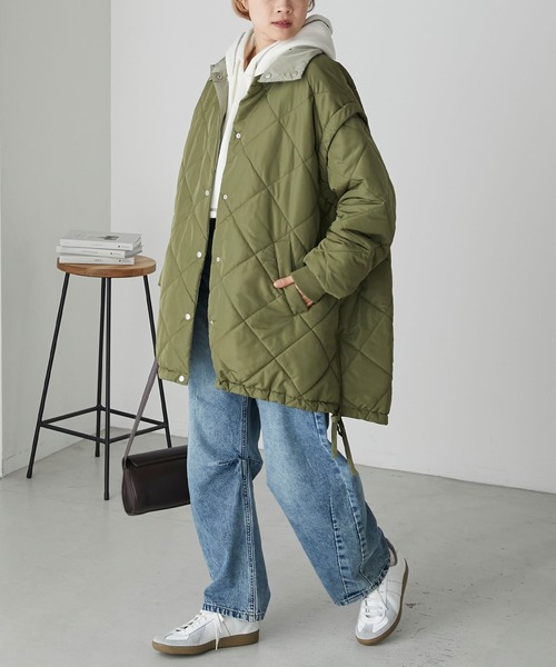 forksy.（フォルクシー）の「【forksy.】マルチウェイ中綿リバーシブルダイヤキルティングミドルコート（ブルゾン・レディース・カーキ/アイボリー/ブラック・FREE）」の10枚目の写真