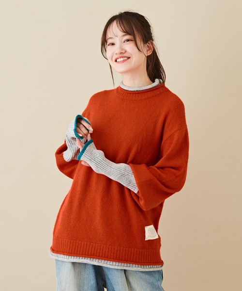 CUBE SUGAR（キューブシュガー）の「ヤクフィールニット配色レイヤードプルオーバー（ニット/セーター・レディース・ブルー/レッド/ベージュ・M）」の3枚目の写真