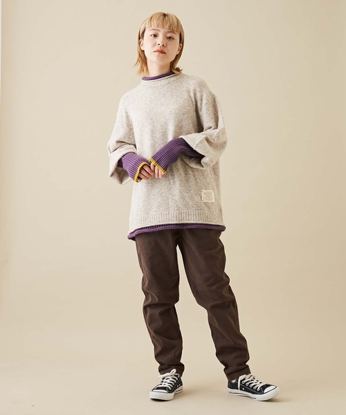 CUBE SUGAR（キューブシュガー）の「ヤクフィールニット配色レイヤードプルオーバー（ニット/セーター・レディース・ブルー/レッド/ベージュ・M）」の5枚目の写真