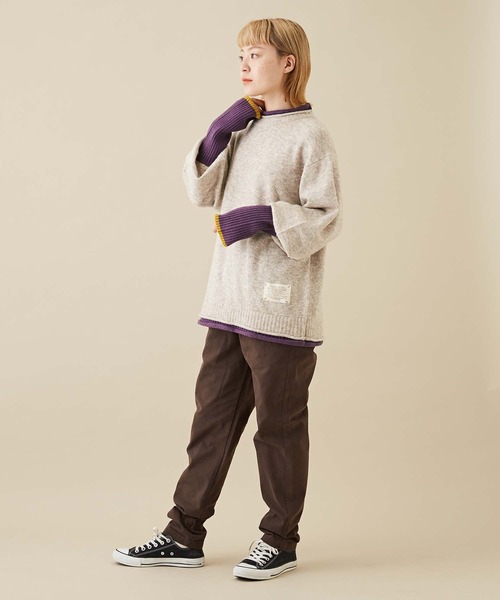 CUBE SUGAR（キューブシュガー）の「ヤクフィールニット配色レイヤードプルオーバー（ニット/セーター・レディース・ブルー/レッド/ベージュ・M）」の6枚目の写真