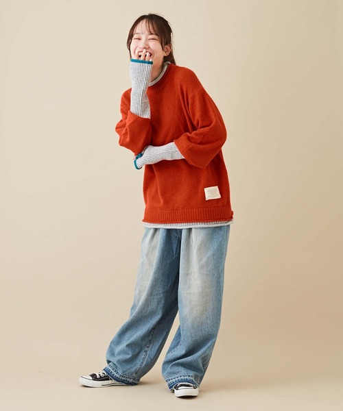 CUBE SUGAR（キューブシュガー）の「ヤクフィールニット配色レイヤードプルオーバー（ニット/セーター・レディース・ブルー/レッド/ベージュ・M）」の8枚目の写真