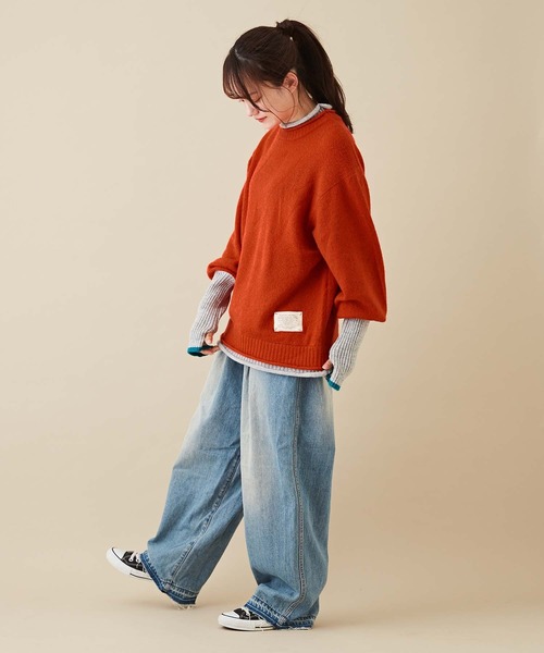 CUBE SUGAR（キューブシュガー）の「ヤクフィールニット配色レイヤードプルオーバー（ニット/セーター・レディース・ブルー/レッド/ベージュ・M）」の9枚目の写真