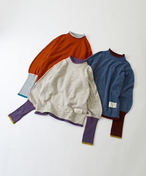 CUBE SUGAR（キューブシュガー）の「ヤクフィールニット配色レイヤードプルオーバー（ニット/セーター・レディース・ブルー/レッド/ベージュ・M）」の22枚目の写真