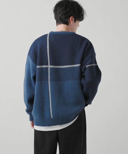 Buyer's Select/クロスチェック柄オーバーサイズクルーネックニット