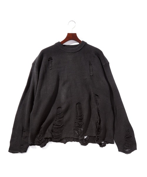 THISIS（ディスイズ）の「アクリル バルキーニット ダメージ加工 クルーネック トップス レディース（ニット/セーター・レディース・ブラック/チャコール/ブラウン・X-LARGE/MEDIUM/LARGE）」の2枚目の写真