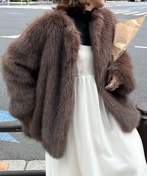 archives(アルシーヴ)の「〈Ltd.〉NoCollar Volume Fur Coat(その他アウター・レディース・ブラウン/アイボリー・MEDIUM)」の22枚目の写真