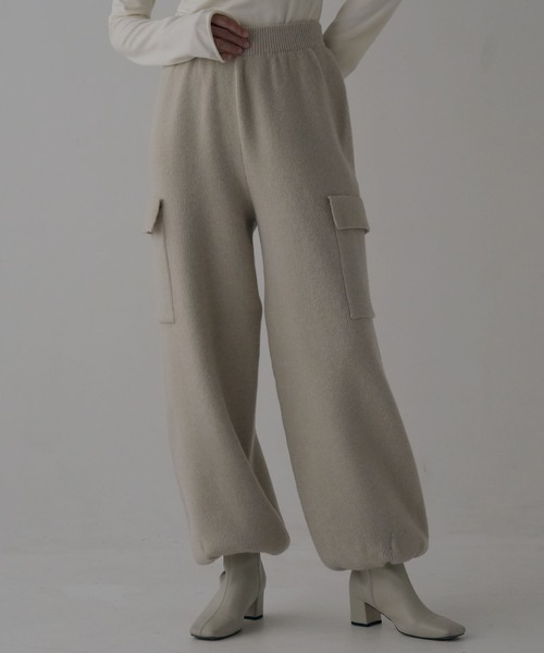 カシミヤ　グレー ニット ワイドパンツ サイドポケット 大注目】 カシミヤ グレー サイドポケット ワイドパンツ ニット