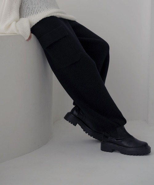 hellam（へラム）の「サイドポケットニットカーゴパンツ（カーゴパンツ・レディース・グレー/ホワイト/ブラック・FREE）」の3枚目の写真