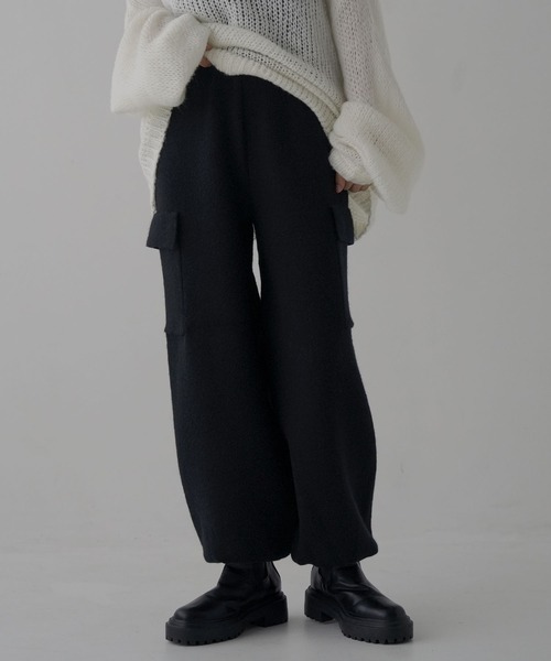 hellam（へラム）の「サイドポケットニットカーゴパンツ（カーゴパンツ・レディース・グレー/ホワイト/ブラック・FREE）」の4枚目の写真