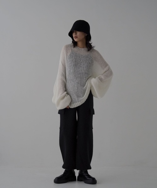 hellam（へラム）の「サイドポケットニットカーゴパンツ（カーゴパンツ・レディース・グレー/ホワイト/ブラック・FREE）」の5枚目の写真