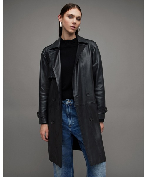 OKENA DOUBLE BREASTED LEATHER TRENCH COAT | OKENA ダブル