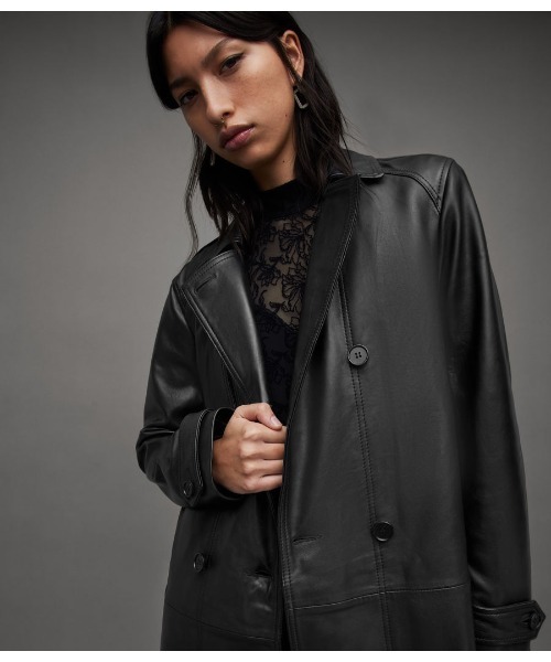セール】OKENA DOUBLE BREASTED LEATHER TRENCH COAT | OKENA