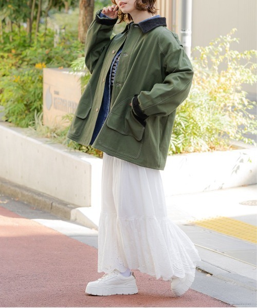 RAGEBLUE（レイジブルー）の「襟コーデュロイ/ハンティングジャケット（ミリタリージャケット・レディース・オリーブ/ブラック・FREE）」の8枚目の写真