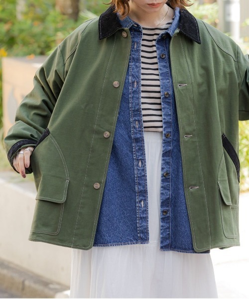 RAGEBLUE（レイジブルー）の「襟コーデュロイ/ハンティングジャケット（ミリタリージャケット・レディース・オリーブ/ブラック・FREE）」の20枚目の写真