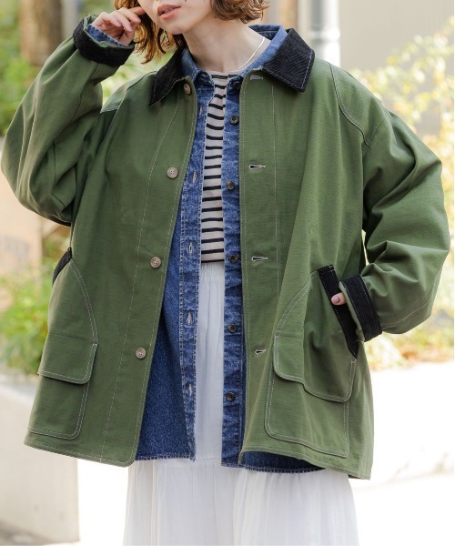 RAGEBLUE（レイジブルー）の「襟コーデュロイ/ハンティングジャケット（ミリタリージャケット・レディース・オリーブ/ブラック・FREE）」の21枚目の写真