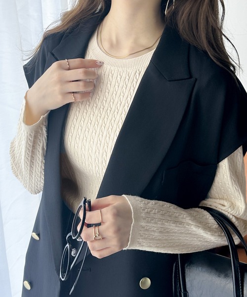 classicalelf（クラシカルエルフ）の「ワンポイント刺繍がレトロ可愛い。胸刺繍ケーブル編み長袖ニットトップス（ニット/セーター・レディース・ホワイト系その他/ブラック/ブラック系その他/オフホワイト・LARGE/MEDIUM/SMALL/X-LARGE）」の11枚目の写真