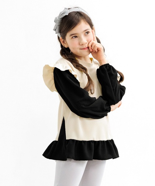 Bee des Bee（ビーデスビー）の「レイヤード風 肩フリルトップス（その他トップス・キッズ・ネイビー/アイボリー/ベージュ/ブラック/ピンク系/ホワイト/ブラック系・120cm/110cm/140cm/130cm/150cm/100cm）」の3枚目の写真