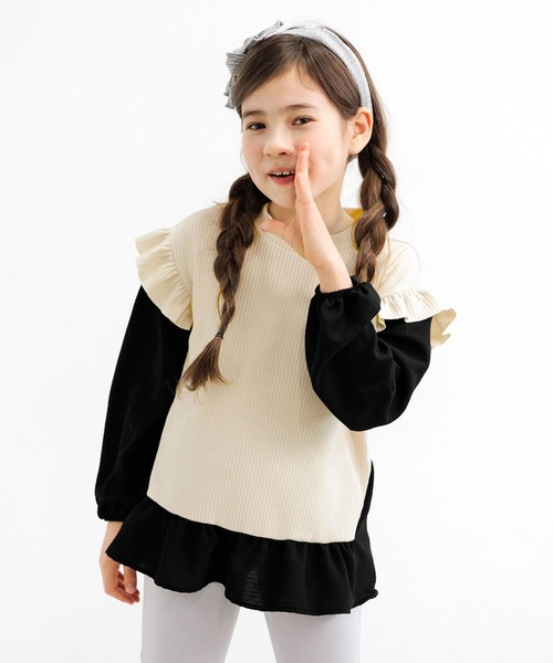 Bee des Bee（ビーデスビー）の「レイヤード風 肩フリルトップス（その他トップス・キッズ・ネイビー/アイボリー/ベージュ/ブラック/ピンク系/ホワイト/ブラック系・120cm/110cm/140cm/130cm/150cm/100cm）」の17枚目の写真