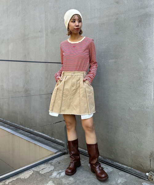 CIAOPANIC(チャオパニック)の「ボーダー刺繍ロゴロンTee(Tシャツ/カットソー・レディース・ブラック/グリーン/レッド・FREE)」の6枚目の写真