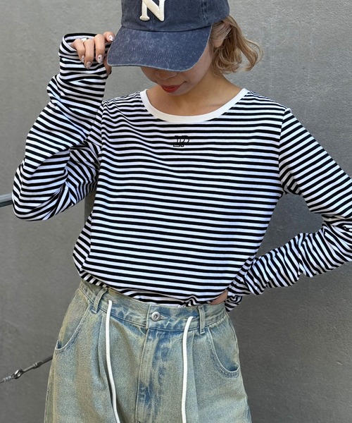 CIAOPANIC(チャオパニック)の「ボーダー刺繍ロゴロンTee(Tシャツ/カットソー・レディース・ブラック/グリーン/レッド・FREE)」の8枚目の写真