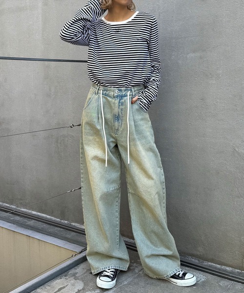 CIAOPANIC(チャオパニック)の「ボーダー刺繍ロゴロンTee(Tシャツ/カットソー・レディース・ブラック/グリーン/レッド・FREE)」の10枚目の写真