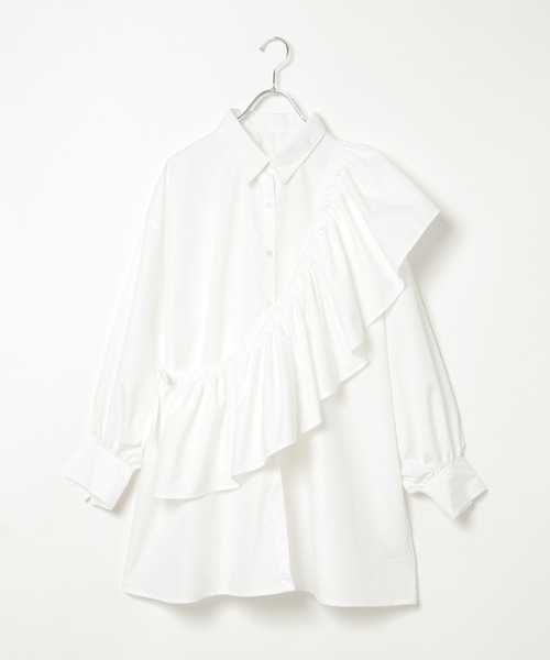 新品 Bonpoint フリル付きホワイトシャツ 12A セール】ワンショルフリル付きシャツ（シャツ/ブラウス）｜notch