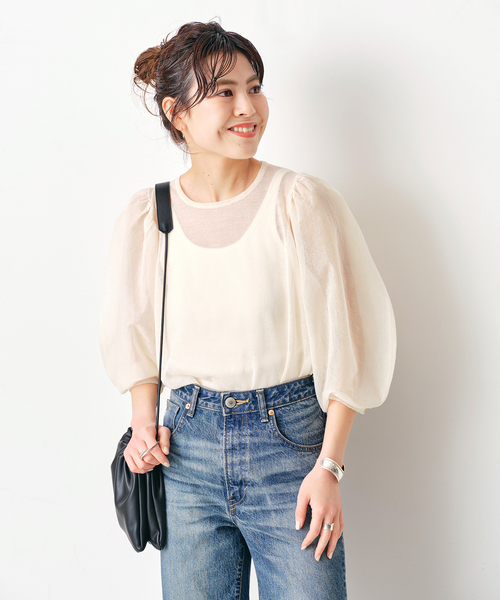 美品 Spick and Span シアーフォルムパフスリーブニット Spick & Span（スピックアンドスパン）の「シアーフォルム