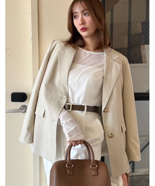 Re:EDIT（リエディ）の「[nachico×Re:EDIT][nachicoコラボ]ライトツイルルーズテーラードジャケット（テーラードジャケット・レディース・アイボリー/ブラック/ベージュ/グレー/グレー系その他・MEDIUM/LARGE）」の2枚目の写真