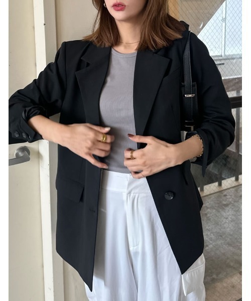 Re:EDIT（リエディ）の「[nachico×Re:EDIT][nachicoコラボ]ライトツイルルーズテーラードジャケット（テーラードジャケット・レディース・アイボリー/ブラック/ベージュ/グレー/グレー系その他・MEDIUM/LARGE）」の9枚目の写真