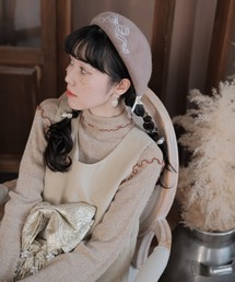 mimi toujours | オリジナル リボン 刺繍 ベレー帽 mimi toujours×wei3h(カーディガン/ボレロ)