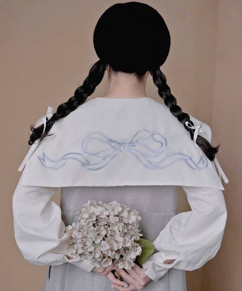 mimi toujours（ミミトゥジュール）の「オリジナル リボン 刺繍 ベレー帽 mimi toujours×wei3h（カーディガン/ボレロ・レディース・ベージュ・フリー）」の4枚目の写真