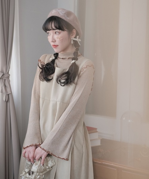 mimi toujours（ミミトゥジュール）の「オリジナル リボン 刺繍 ベレー帽 mimi toujours×wei3h（カーディガン/ボレロ・レディース・ベージュ・フリー）」の5枚目の写真