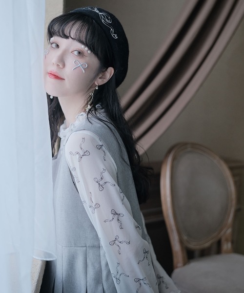 mimi toujours（ミミトゥジュール）の「オリジナル リボン 刺繍 ベレー帽 mimi toujours×wei3h（カーディガン/ボレロ・レディース・ベージュ・フリー）」の9枚目の写真