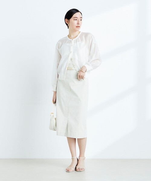 NOLLEY’S（ノーリーズ）の「《手洗い可能》シアー布帛クルーネックカーディガン（カーディガン/ボレロ・レディース・ブラウン/ブラック/オフホワイト/ネイビー/ブルー・38）」の13枚目の写真