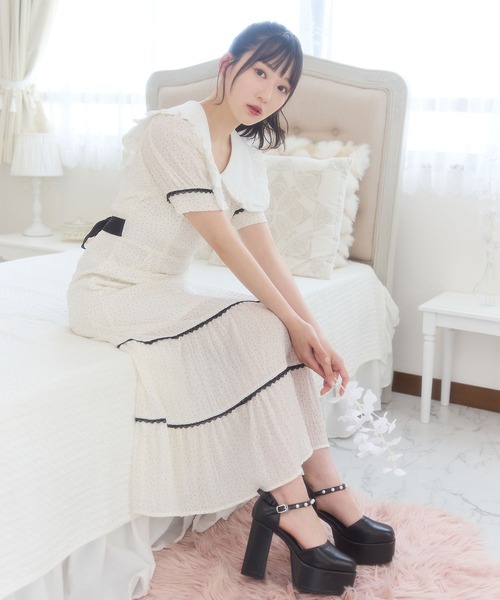 DearMyLoveMillor（ディアマイラブミラー）の「チュールセーラーカラーワンピース（ワンピース・レディース・ホワイト/ブラック・MEDIUM/LARGE/LL/3L）」の15枚目の写真