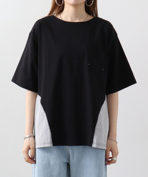 Arinomama(アリノママ)の「Arinomama ストライプ切替Tシャツ(Tシャツ/カットソー・レディース・ホワイト/ブラック/杢グレー・FREE)」の19枚目の写真