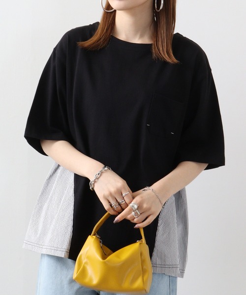 Arinomama(アリノママ)の「Arinomama ストライプ切替Tシャツ(Tシャツ/カットソー・レディース・ホワイト/ブラック/杢グレー・FREE)」の9枚目の写真