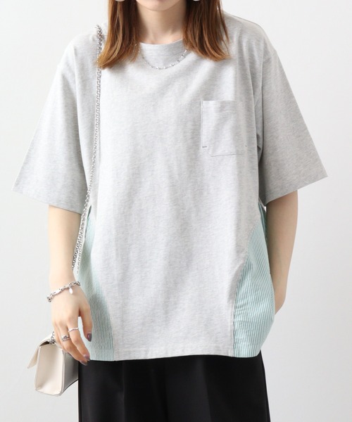 Arinomama(アリノママ)の「Arinomama ストライプ切替Tシャツ(Tシャツ/カットソー・レディース・ホワイト/ブラック/杢グレー・FREE)」の14枚目の写真