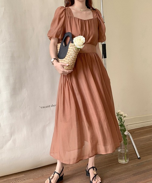 【セール】スクエアネックフェミニンワンピース（ワンピース）｜aimoha（アイモハ）