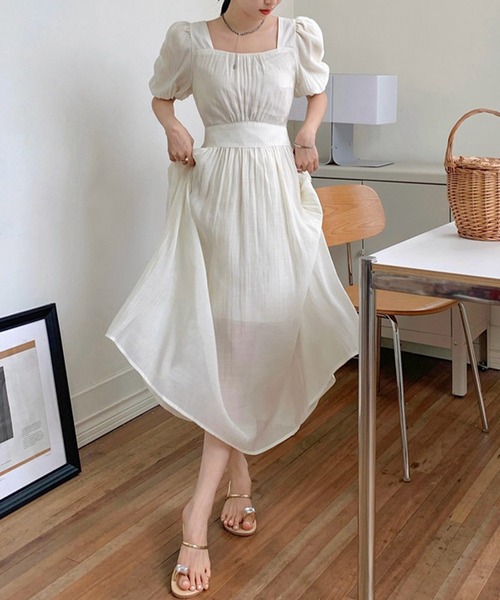 【セール】スクエアネックフェミニンワンピース（ワンピース）｜aimoha（アイモハ）