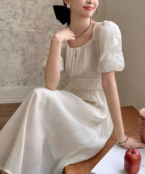 【セール】スクエアネックフェミニンワンピース（ワンピース）｜aimoha（アイモハ）