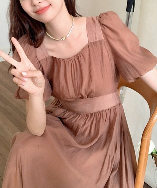 【セール】スクエアネックフェミニンワンピース（ワンピース）｜aimoha（アイモハ）