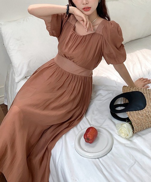 【セール】スクエアネックフェミニンワンピース（ワンピース）｜aimoha（アイモハ）