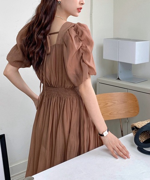 【セール】スクエアネックフェミニンワンピース（ワンピース）｜aimoha（アイモハ）