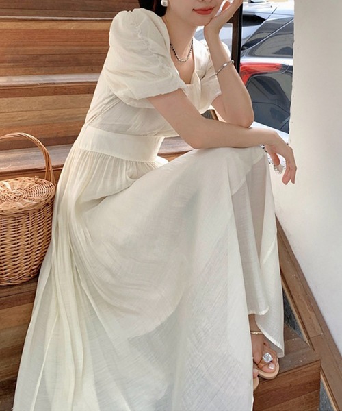 【セール】スクエアネックフェミニンワンピース（ワンピース）｜aimoha（アイモハ）