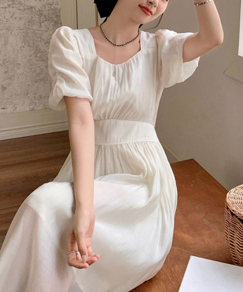 【セール】スクエアネックフェミニンワンピース（ワンピース）｜aimoha（アイモハ）