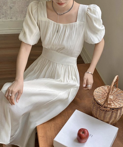 【セール】スクエアネックフェミニンワンピース（ワンピース）｜aimoha（アイモハ）